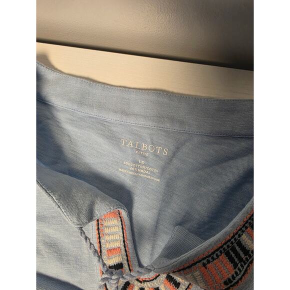 Talbots Blue Embroidered Keyhole Neckline Ties Knit Large Petite Lagenlook Flowy - Picture 3 of 8